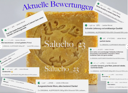1 x DIE ORIGINALE ALEPPOSEIFE | 190g | 85% Olivenöl/15% Lorbeeröl | Vegan | Naturseife